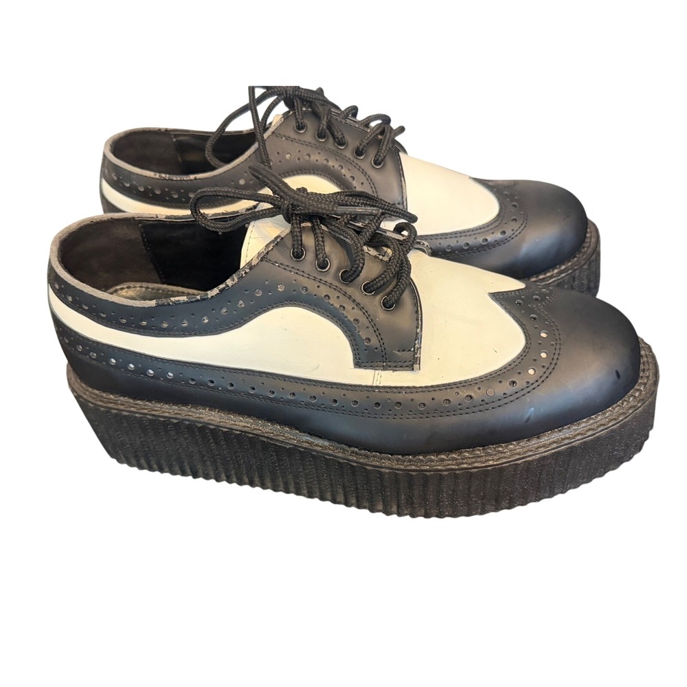 Demonia Creeper-608 Black White Leather Wingtip Platform Shoes Men 10 Women 12